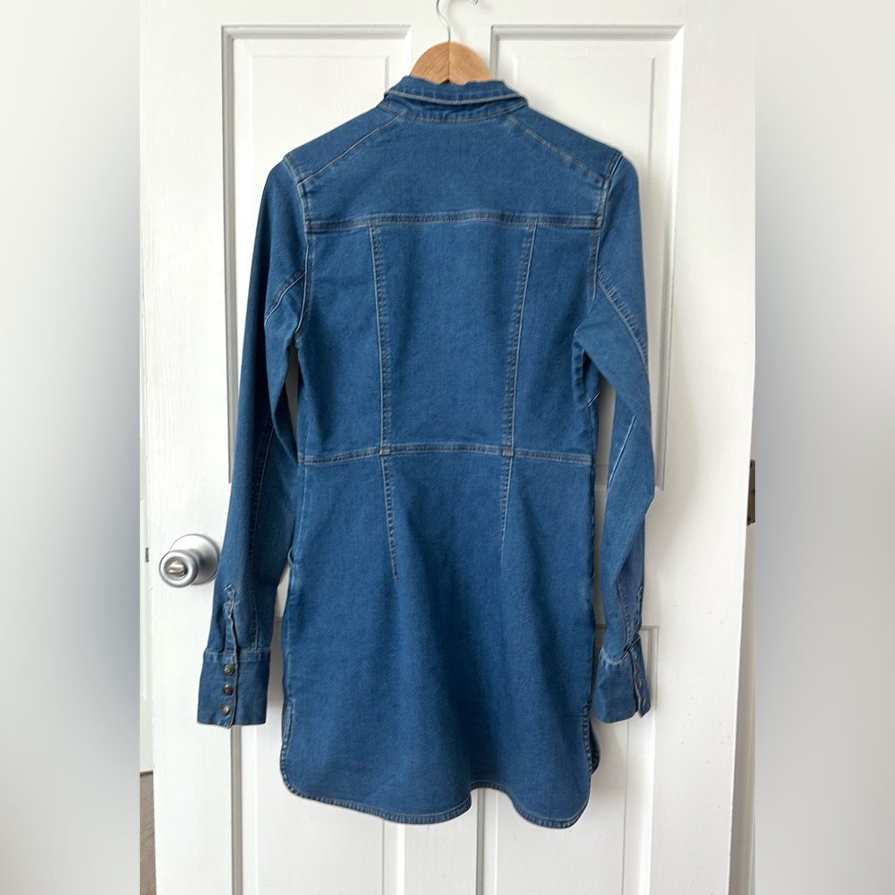 Free People Dynomite Medium Wash Long Sleeve Stretch Denim Mini Dress Size S - Picture 6 of 10